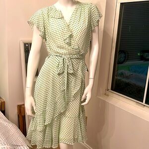 Gabby Skye Women's Ruffle Front Dress NWT Size 12 Style 58397MG Ivory/Kelly